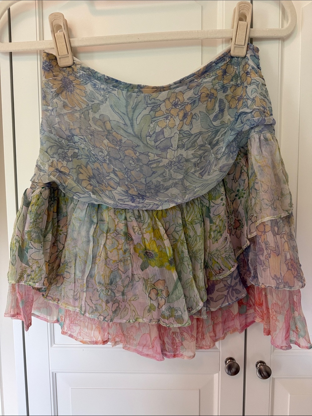 LoveShackFancy Pastel Floral Tiered Skirt in Blue, Pink & Yellow - Picture 3 of 4
